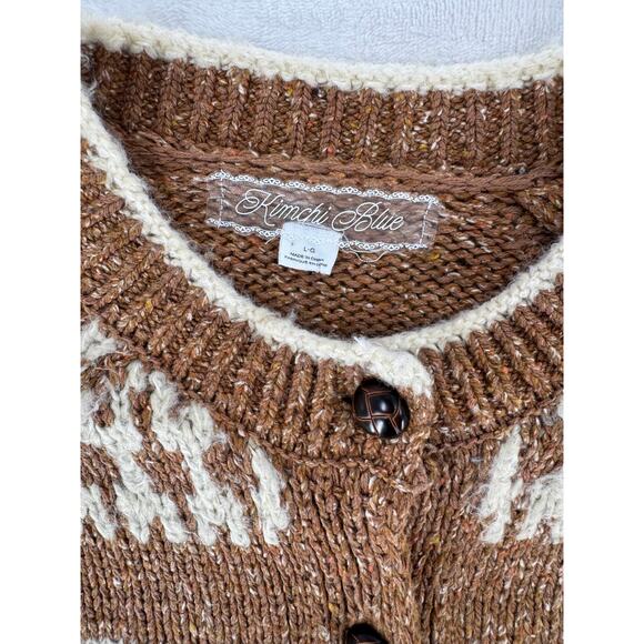 Kimchi Blue Swan Cardigan Brown Fair Isle Sweater Knit Rare Large - Picture 6 of 9